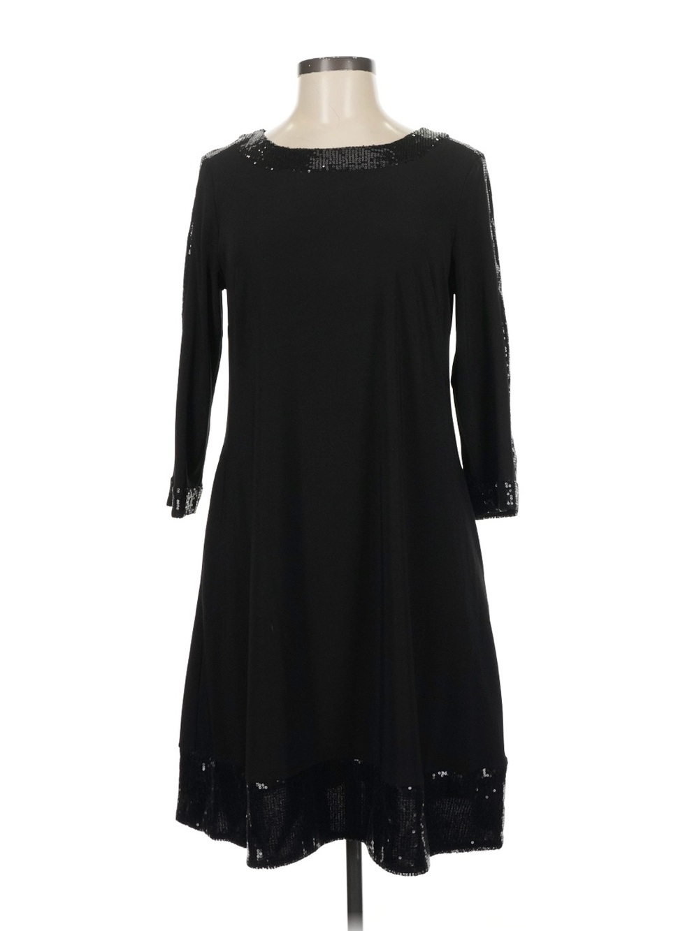 Prelude Black Sequin Trim Three Quarter Sleeve A Line Cocktail Dress Size 6